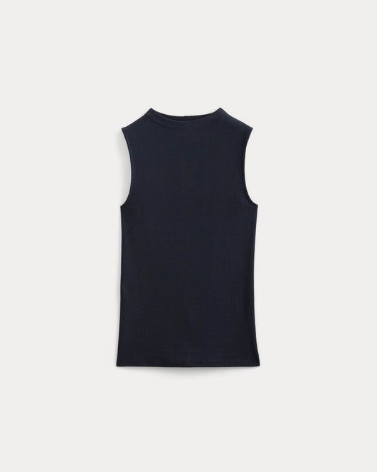 The Luxe Rib Funnel-Neck Tank | Navy