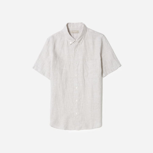 The Classic Short-Sleeve Shirt in Linen | Stone / White Stripe