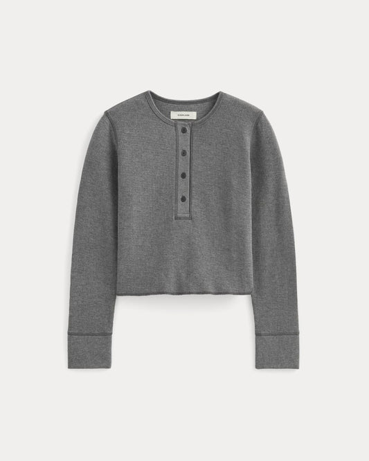 Boxy Henley in Cozy Waffle | Heathered Charcoal