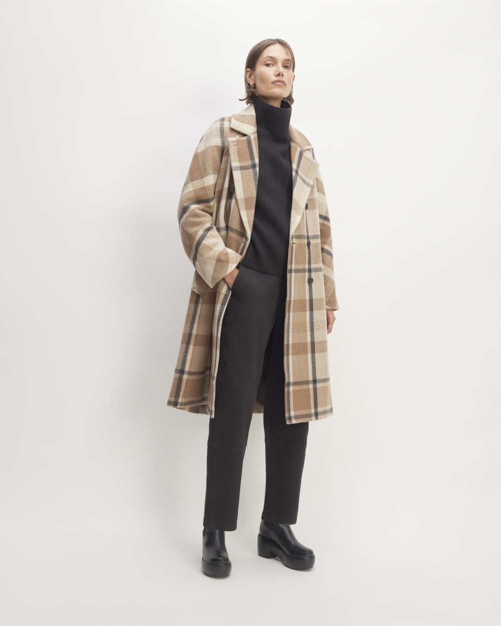 The Italian ReWool® Long Peacoat | Heathered Charcoal / Cornstalk / Toasted Coconut / Biscotti