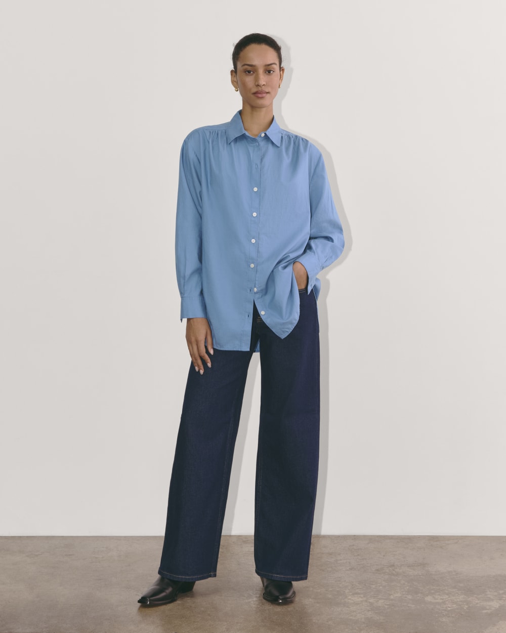 The Gathered Shirt in Silky Cotton | Bluebell