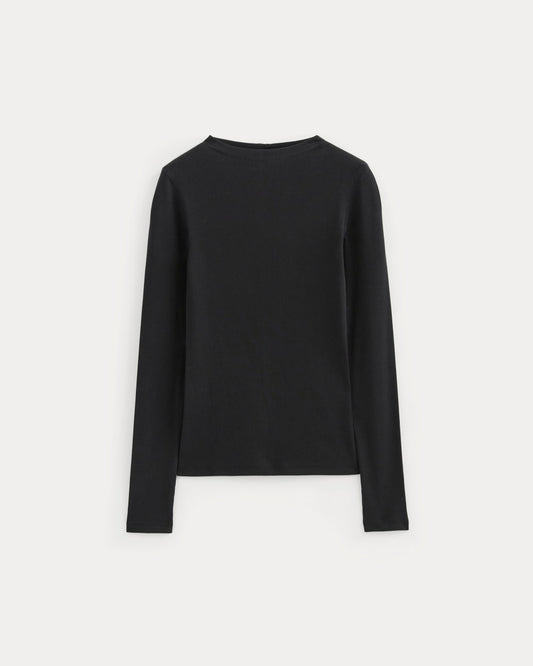 The Luxe Rib Funnel-Neck Tee | Black