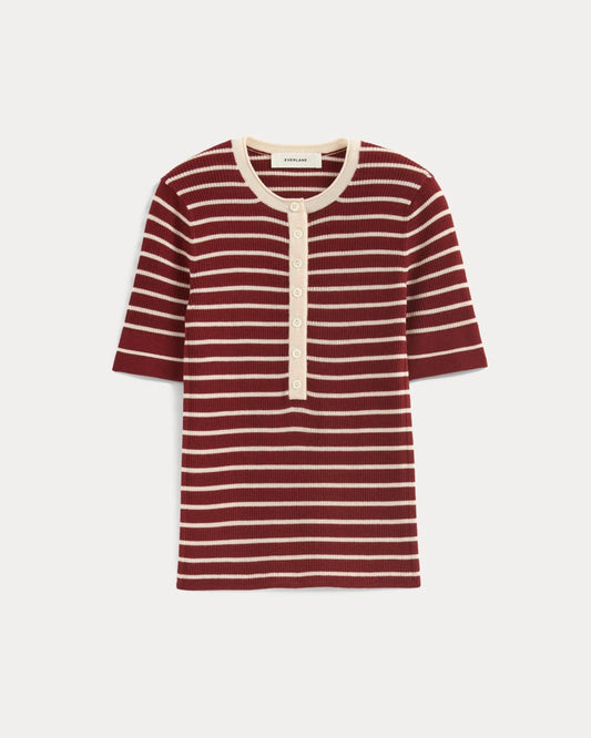 The Short-Sleeve Henley in Ultrasoft Merino | Merlot / Parchment
