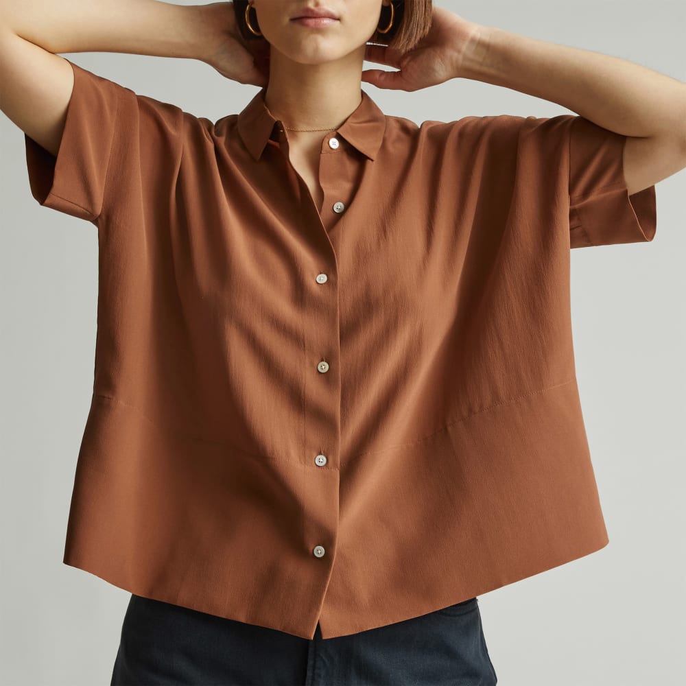 The Boxy Shirt in Washable Silk | Carob Brown
