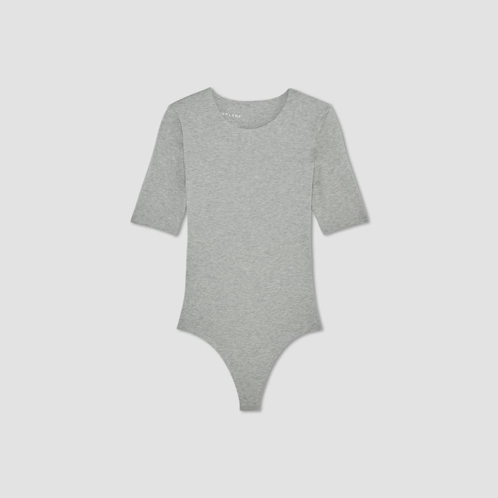 The Short-Sleeve Crew Neck Bodysuit | Heathered Grey | Thong