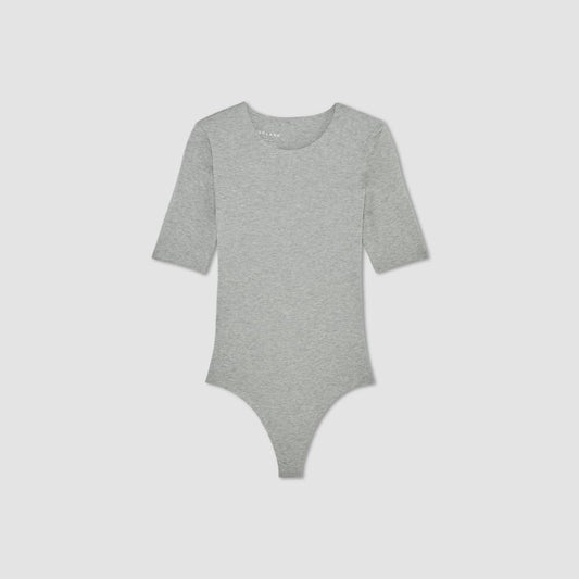 The Short-Sleeve Crew Neck Bodysuit | Heathered Grey | Thong