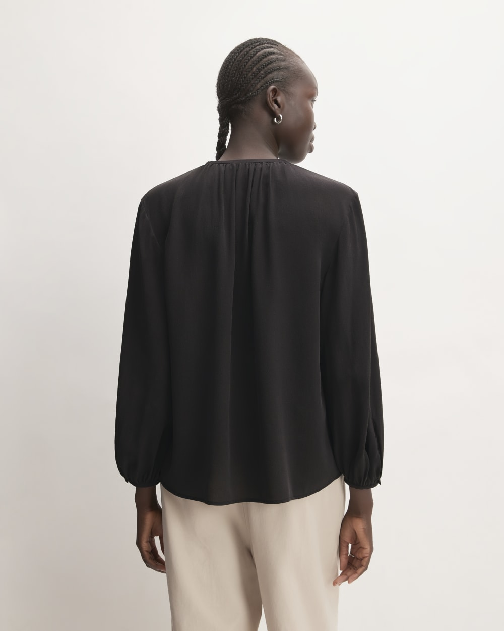 The Washable Clean Silk Shirred Blouse | Black