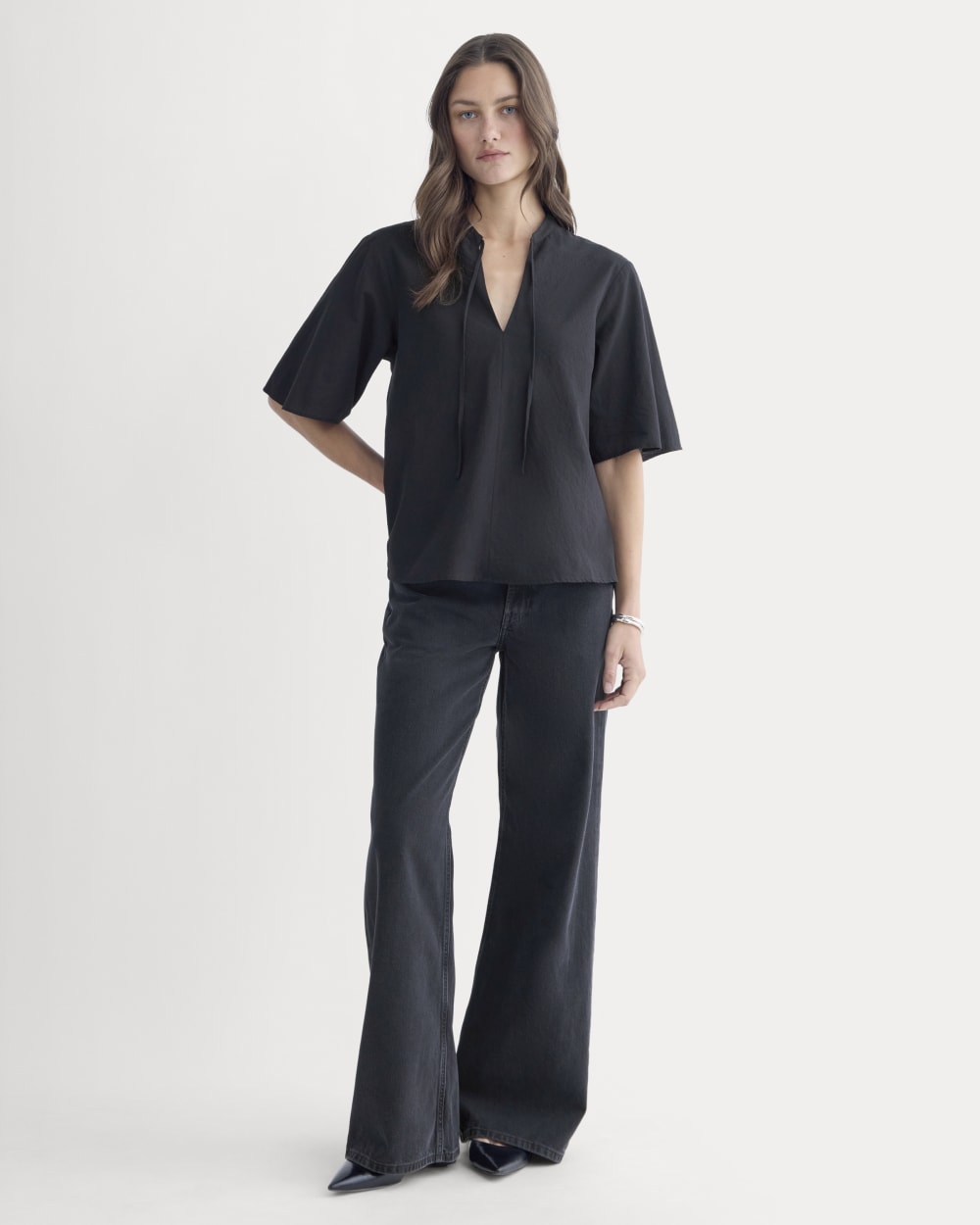 The Gauze Tie-Front Shirt | Black