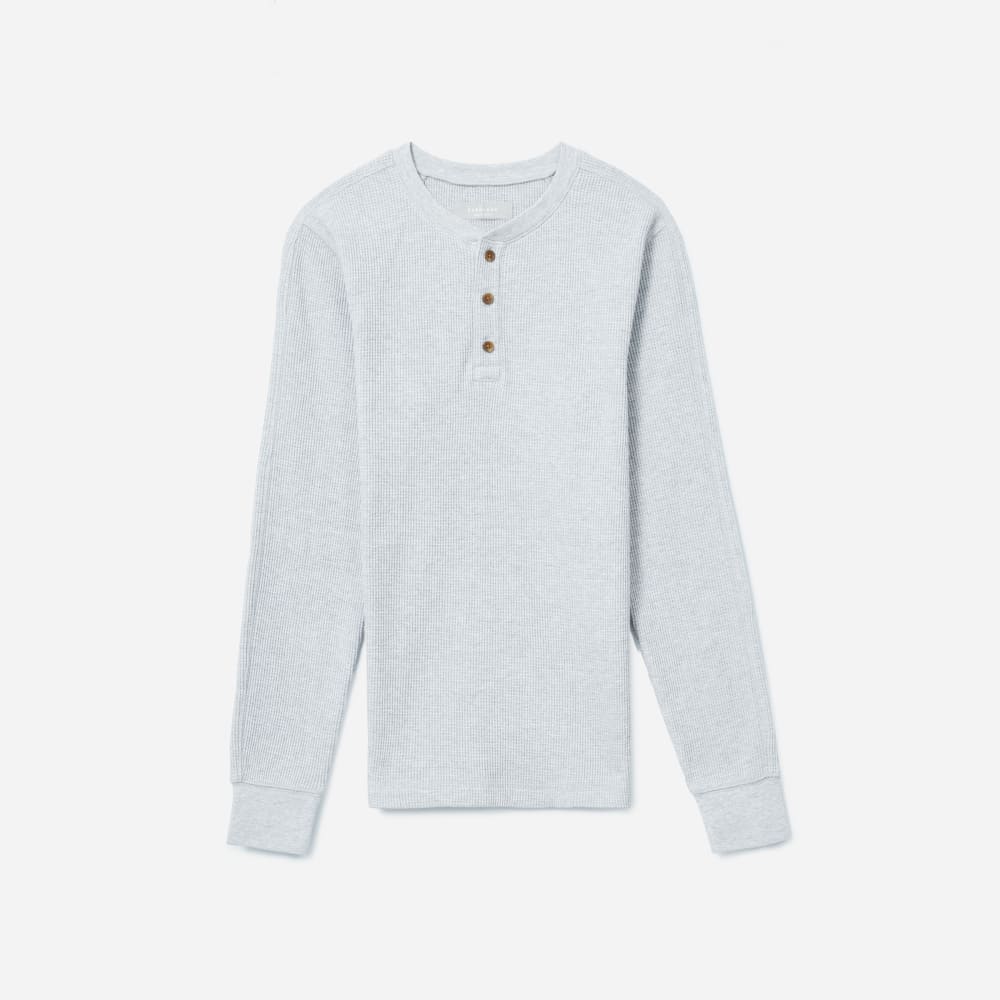 The Waffle Long-Sleeve Henley Tee | Heathered Light Grey