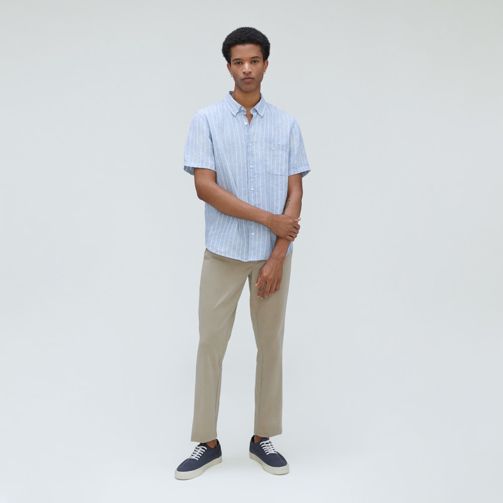 The Classic Short-Sleeve Shirt in Linen | Blue / White
