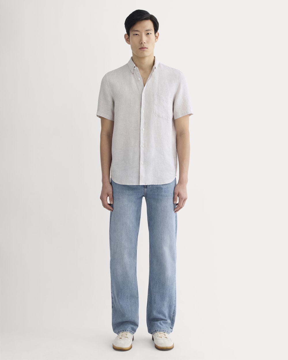 The Classic Short-Sleeve Shirt in Linen | Stone / White