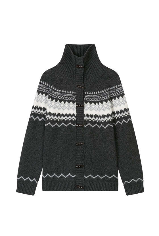 Cohen Fair Isle Wool Cardigan - Charcoal
