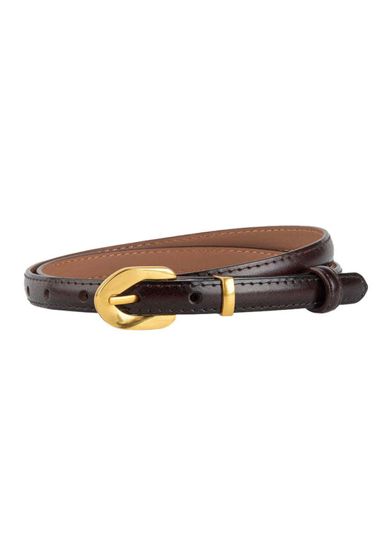 Gold and Dark Brown Thin Leather Belt