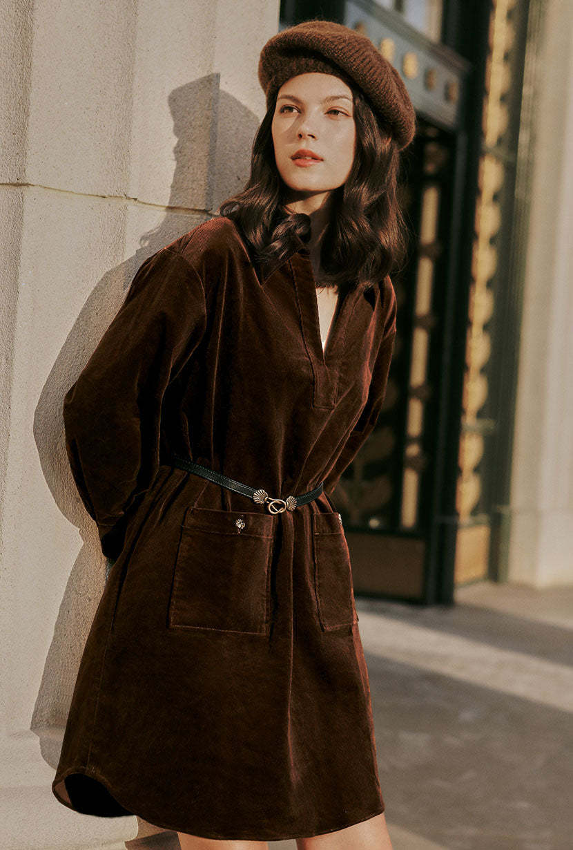 Abby Corduroy Dress - Brown