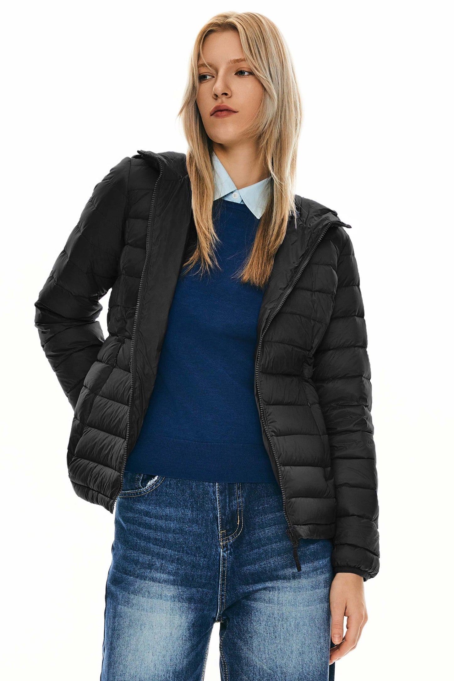 Lightweight Packable Down Jacket with Stand Collar with hood