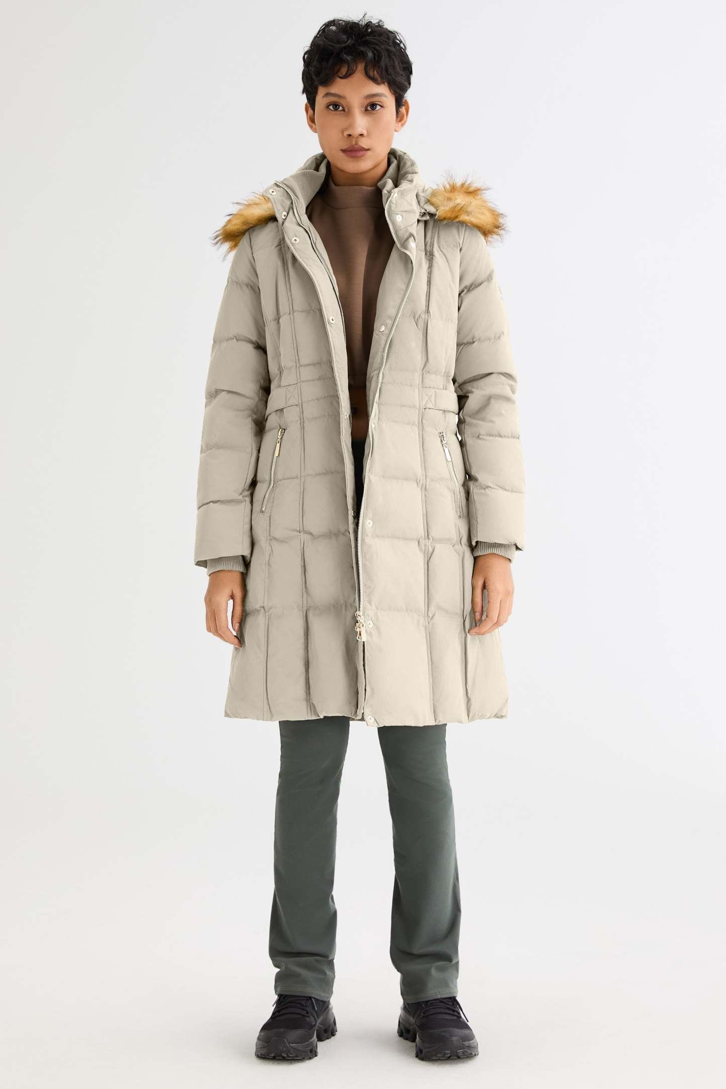 Long Faux Fur Hooded Down Coat