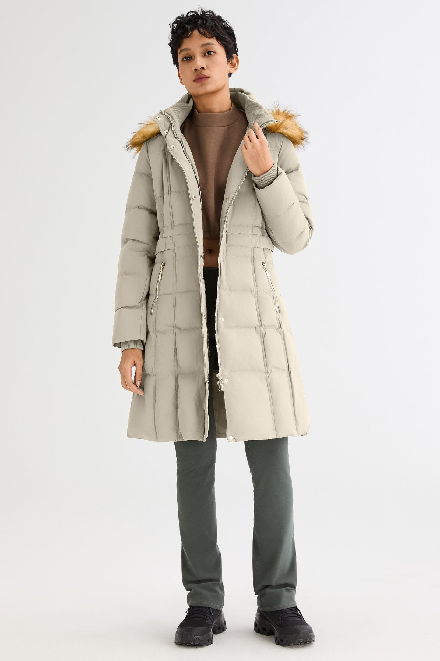 Long Faux Fur Hooded Down Coat