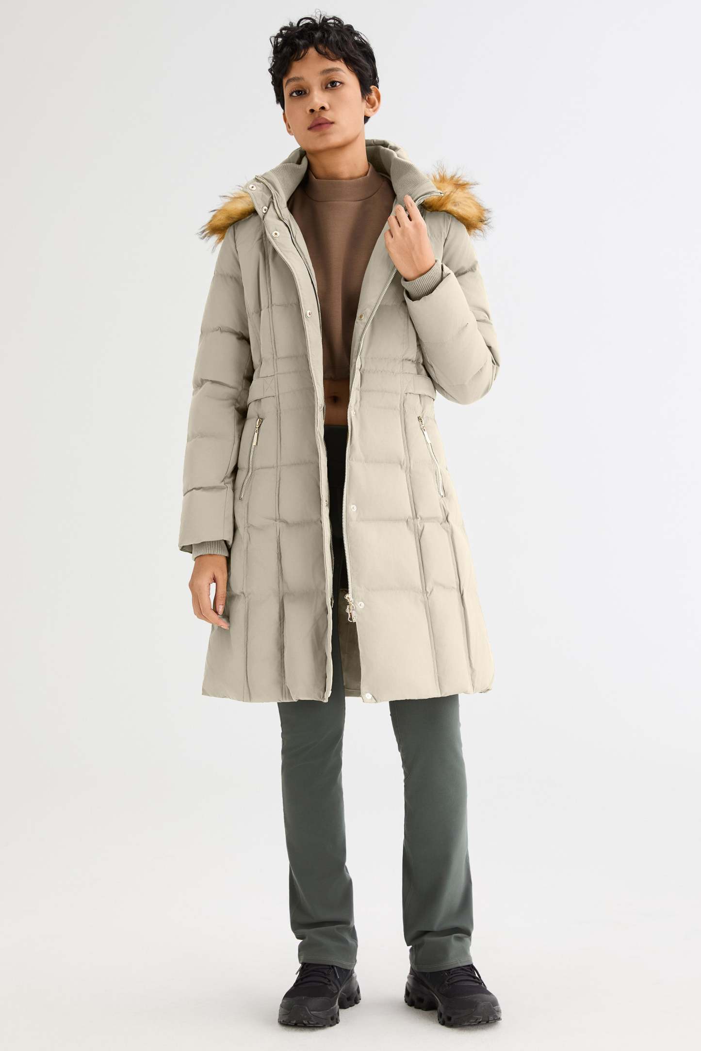 Long Faux Fur Hooded Down Coat