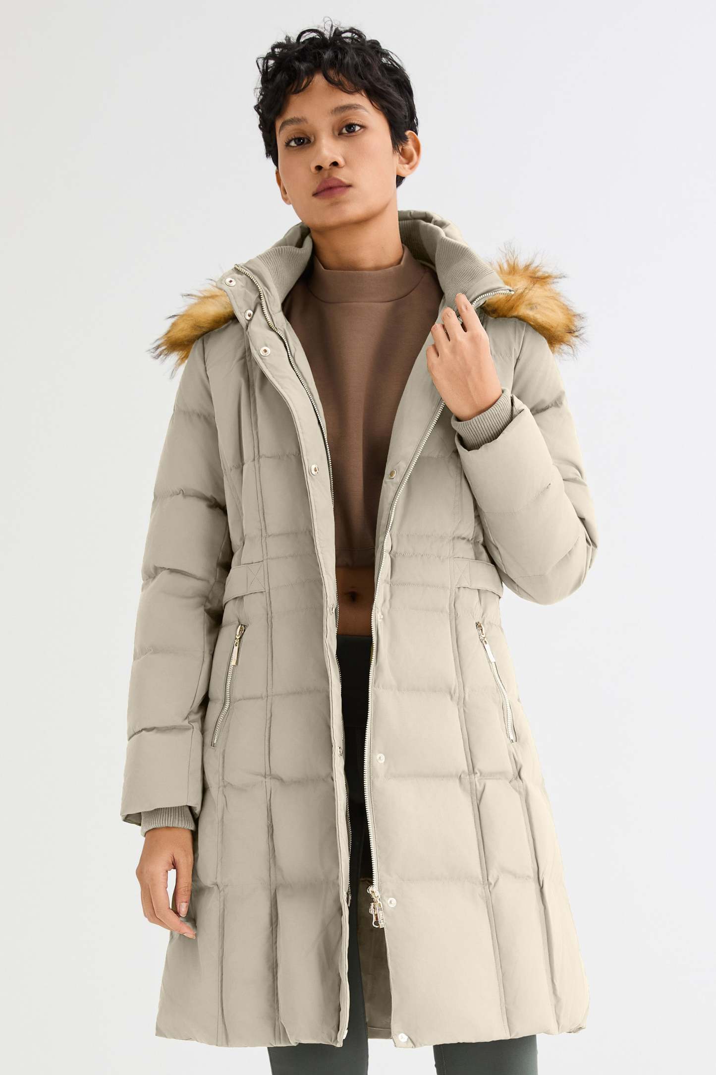 Long Faux Fur Hooded Down Coat