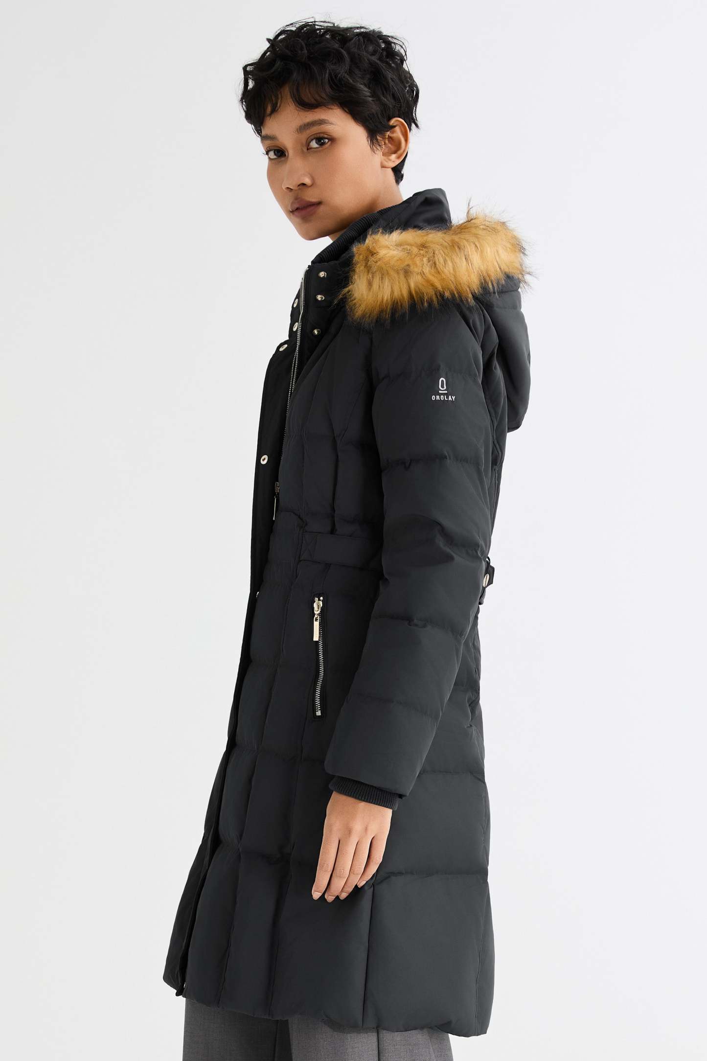Long Faux Fur Hooded Down Coat
