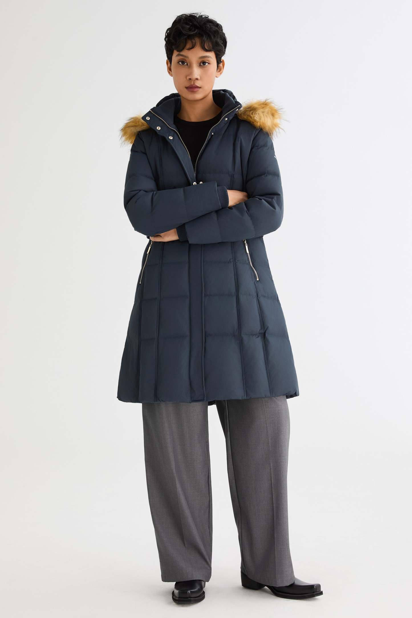 Long Faux Fur Hooded Down Coat