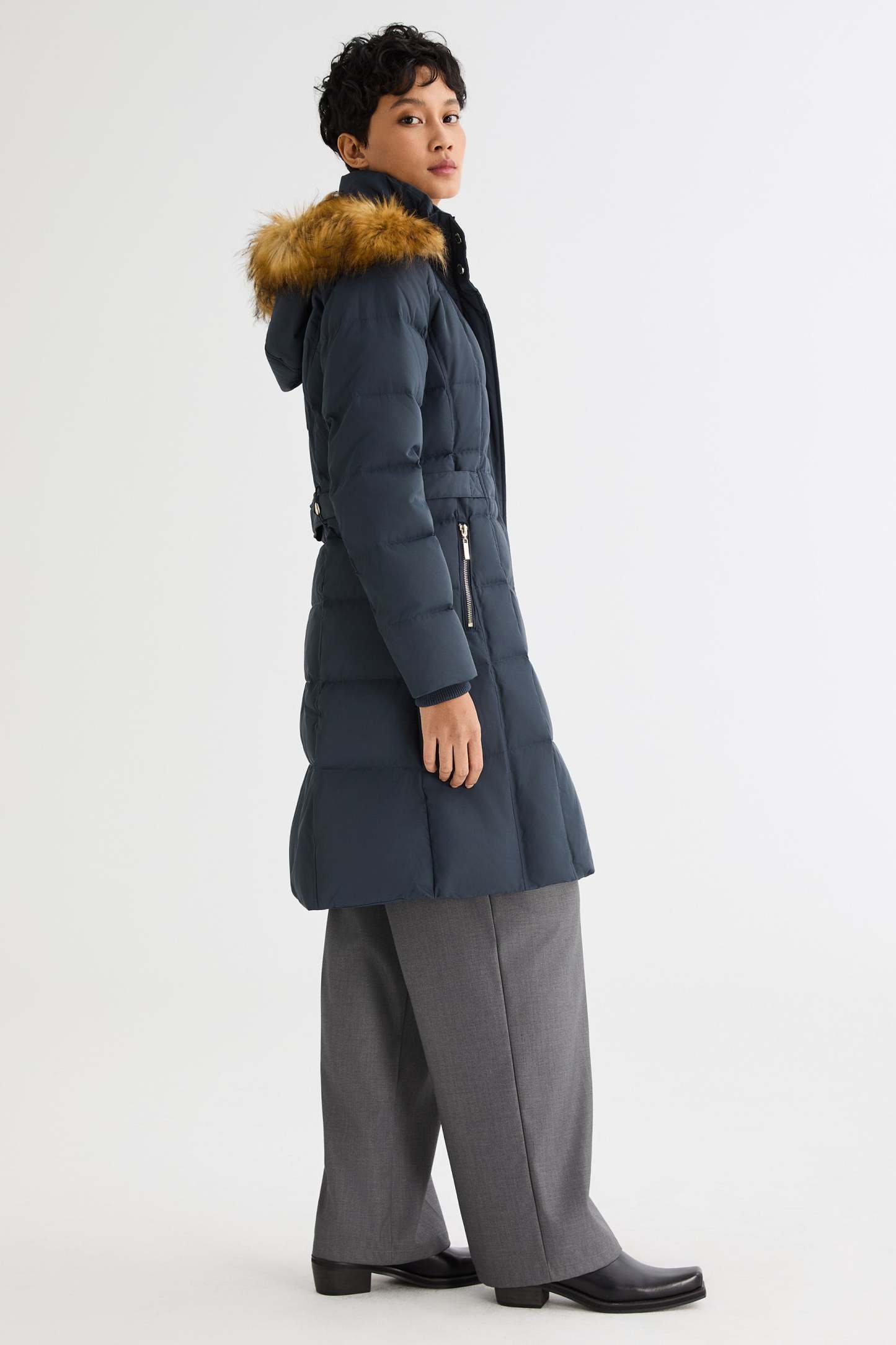 Long Faux Fur Hooded Down Coat