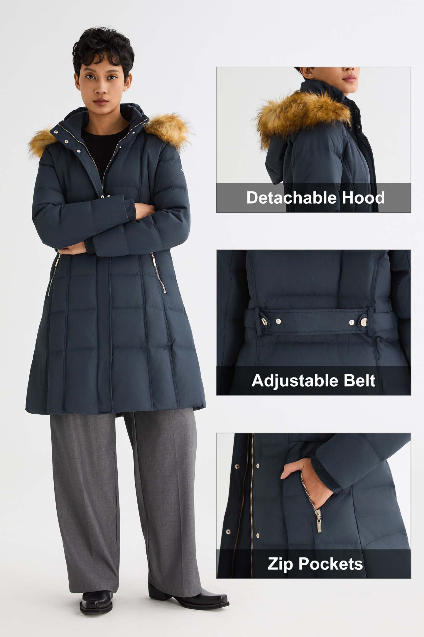 Long Faux Fur Hooded Down Coat