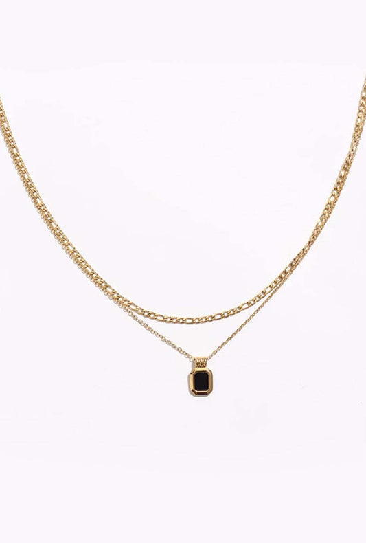 Onyx Double Layered Gold Chain Necklace