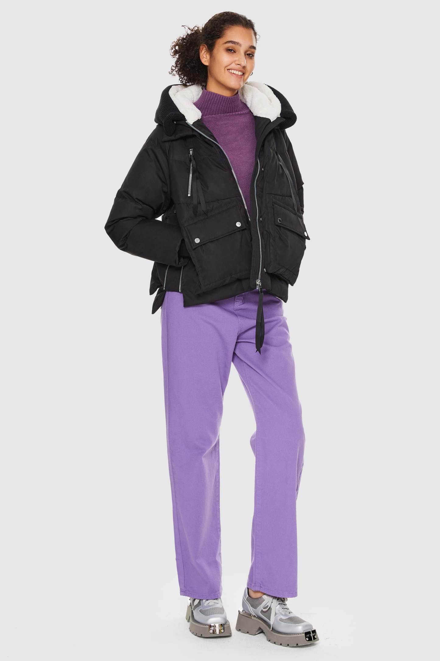 092 Universe® Knitted Brim Hooded Down Coat