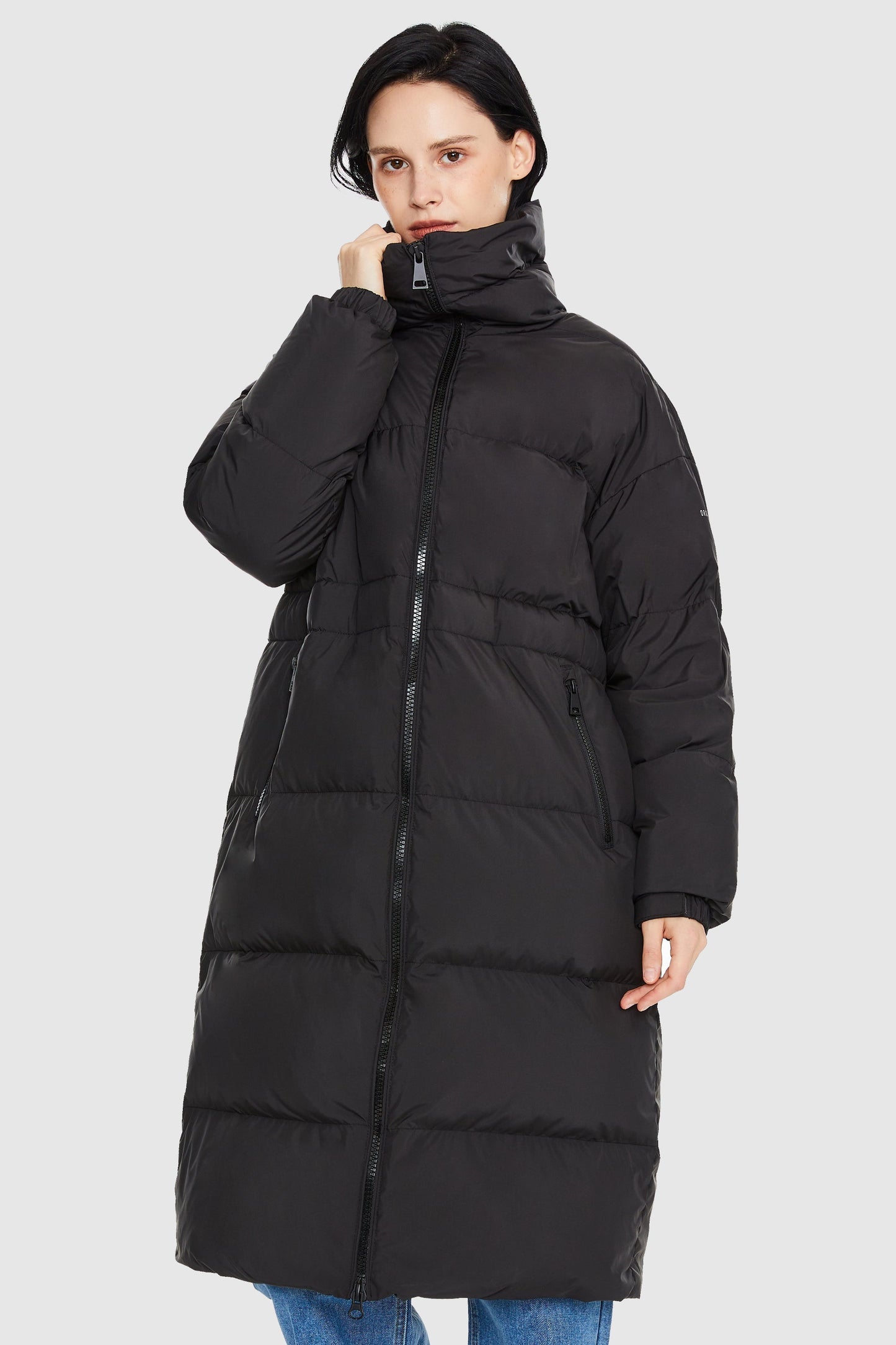 Long Down Puffer Jacket with Velcro Belt