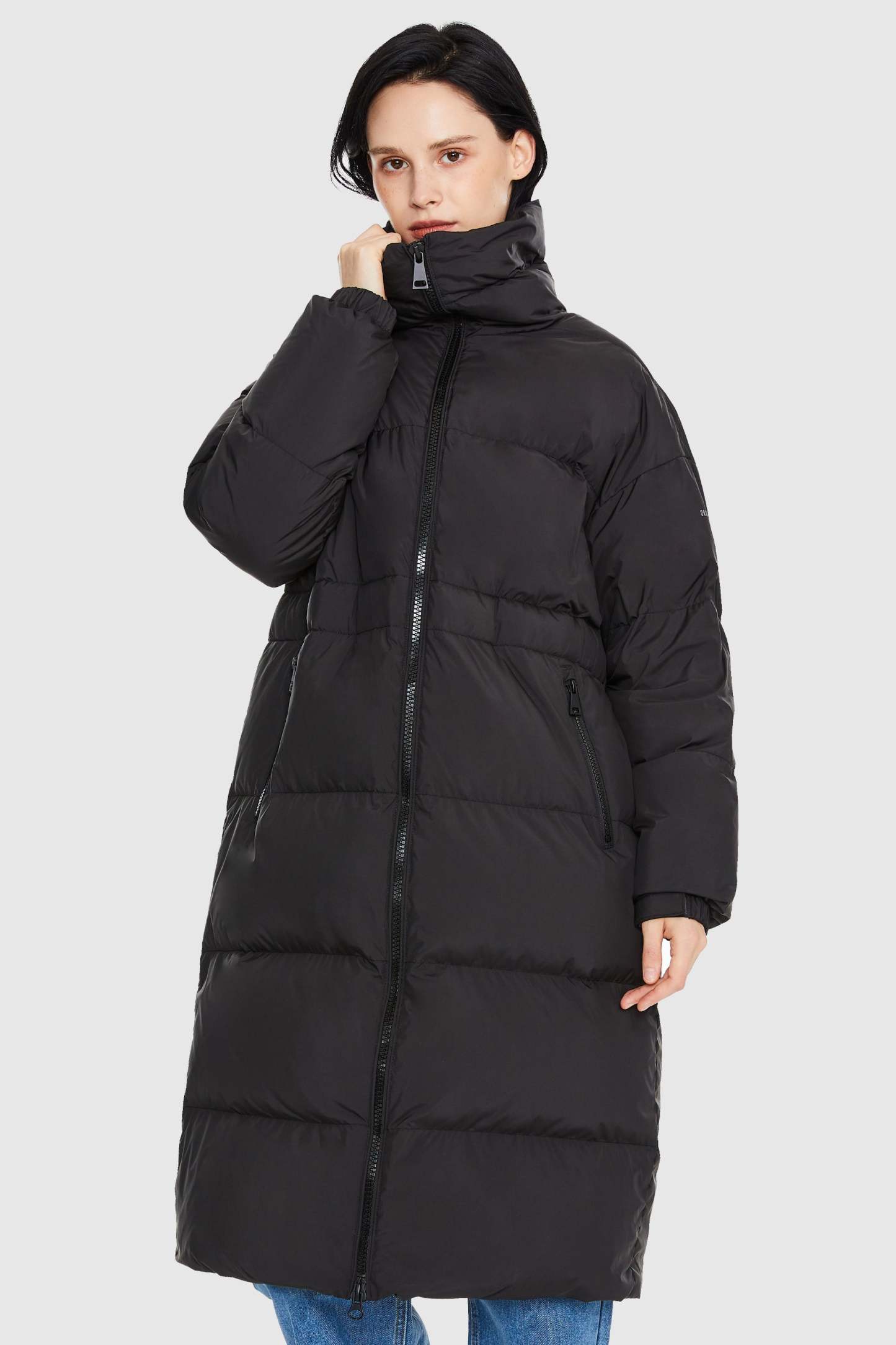 Long Down Puffer Jacket with Velcro Belt