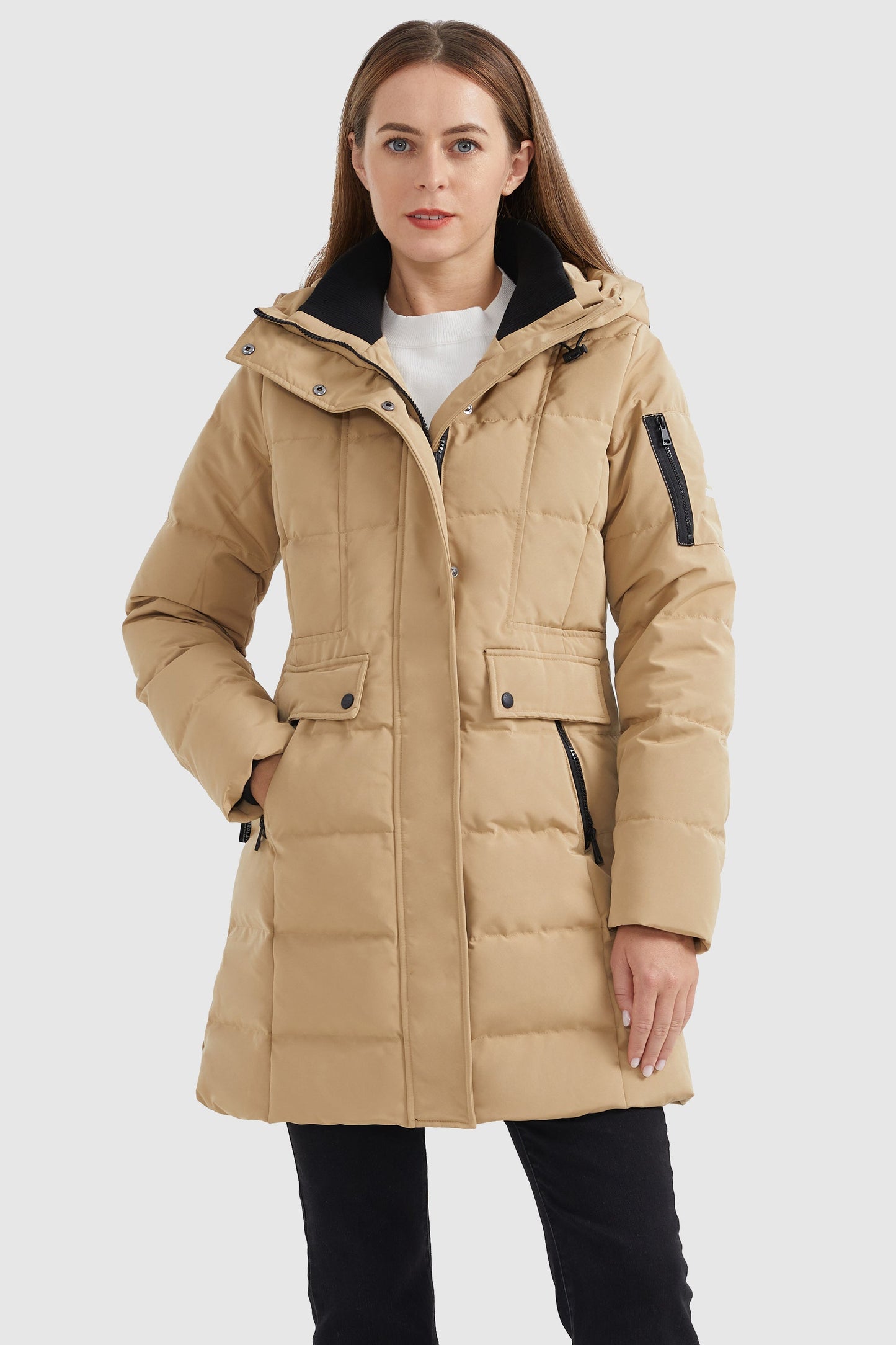 Mid Length Slant Pocket Down Puffer Jacket