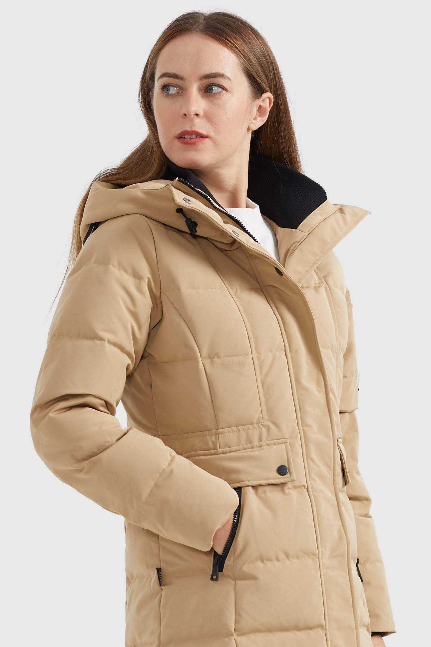 Mid Length Slant Pocket Down Puffer Jacket