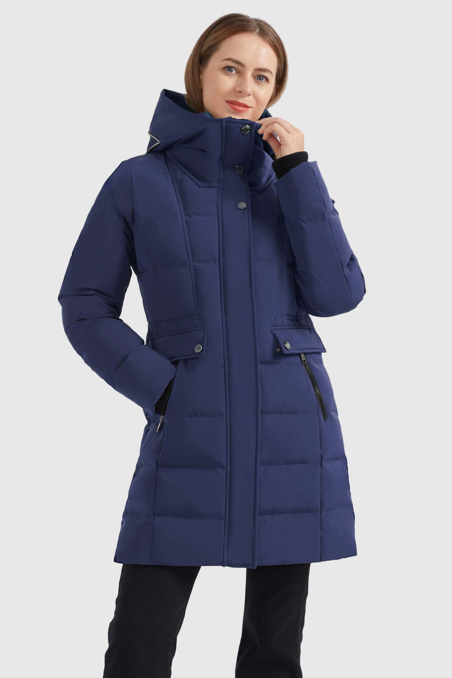 Mid Length Slant Pocket Down Puffer Jacket