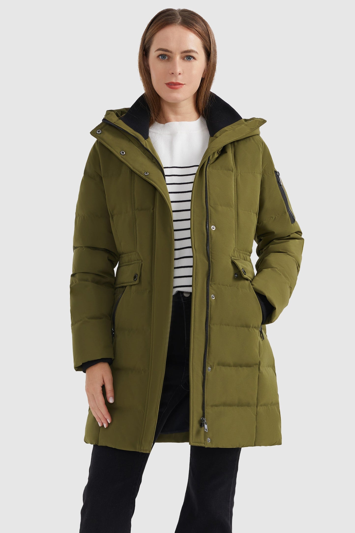 Mid Length Slant Pocket Down Puffer Jacket