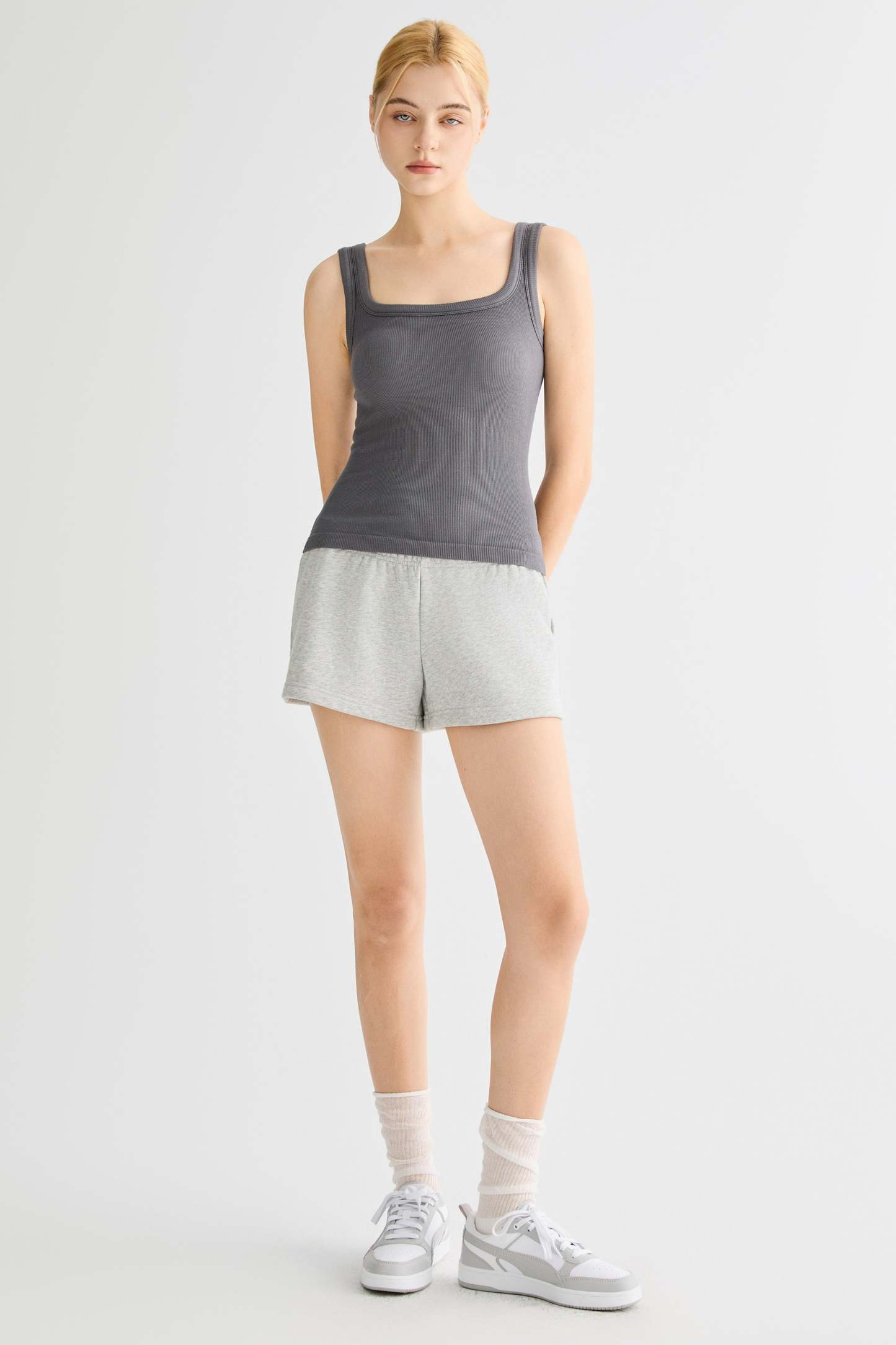 Padded Ribbed Wide-Strap Crew Tank