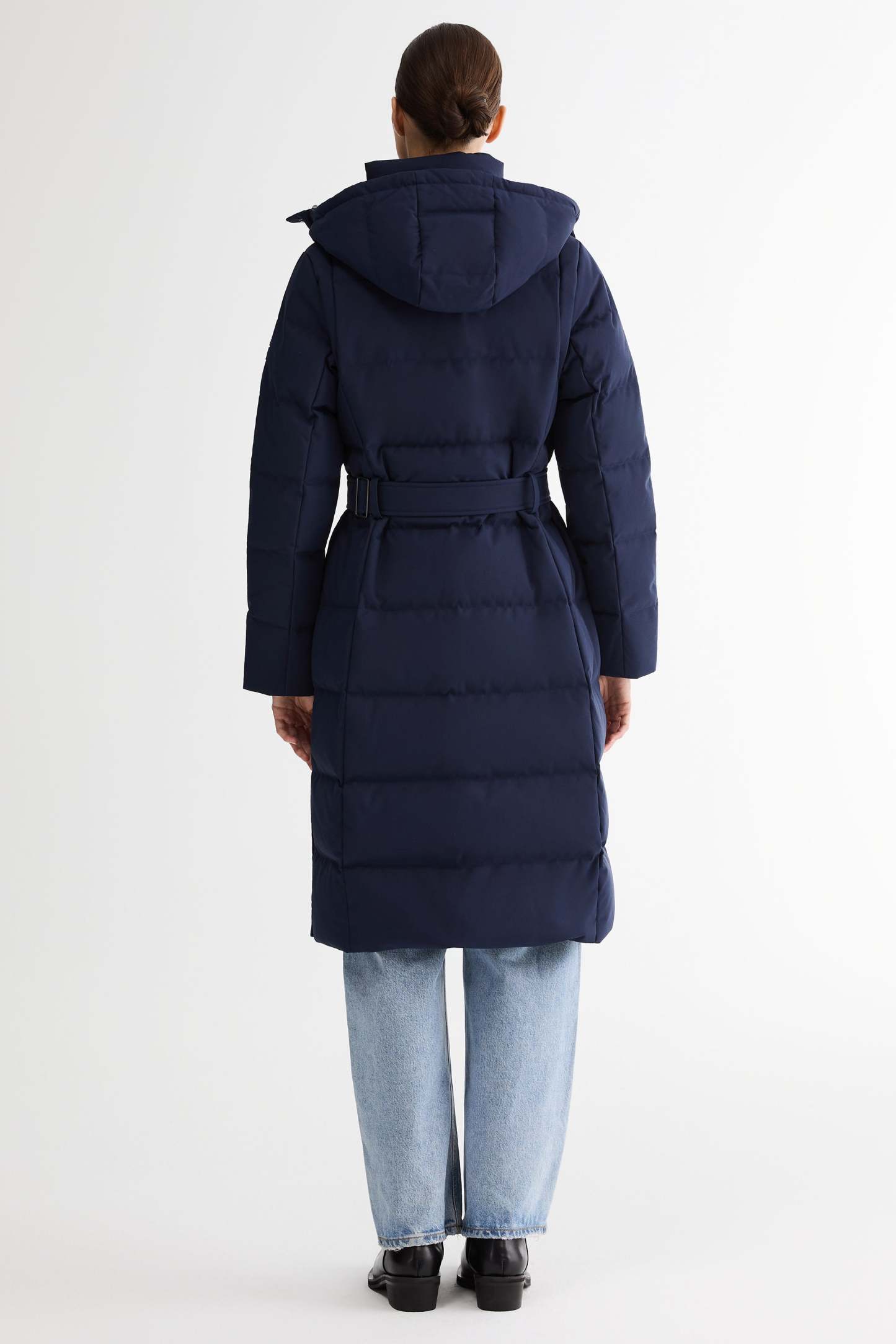 Celeste Long Hooded Belted Down Coat