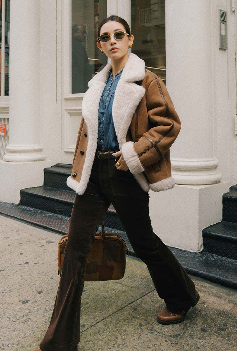 Callen Suede and Fur Faux Shearling Coat - Tawny