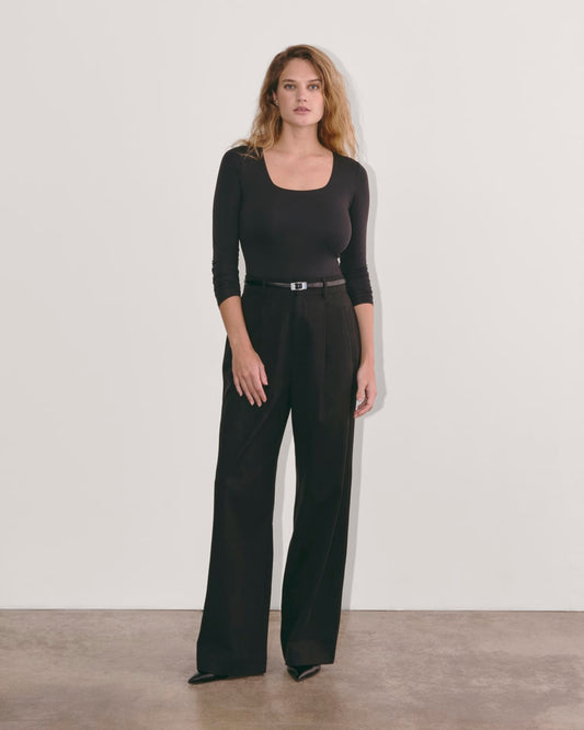 The Long-Sleeve Supima® Square-Neck Bodysuit | Black | Bikini