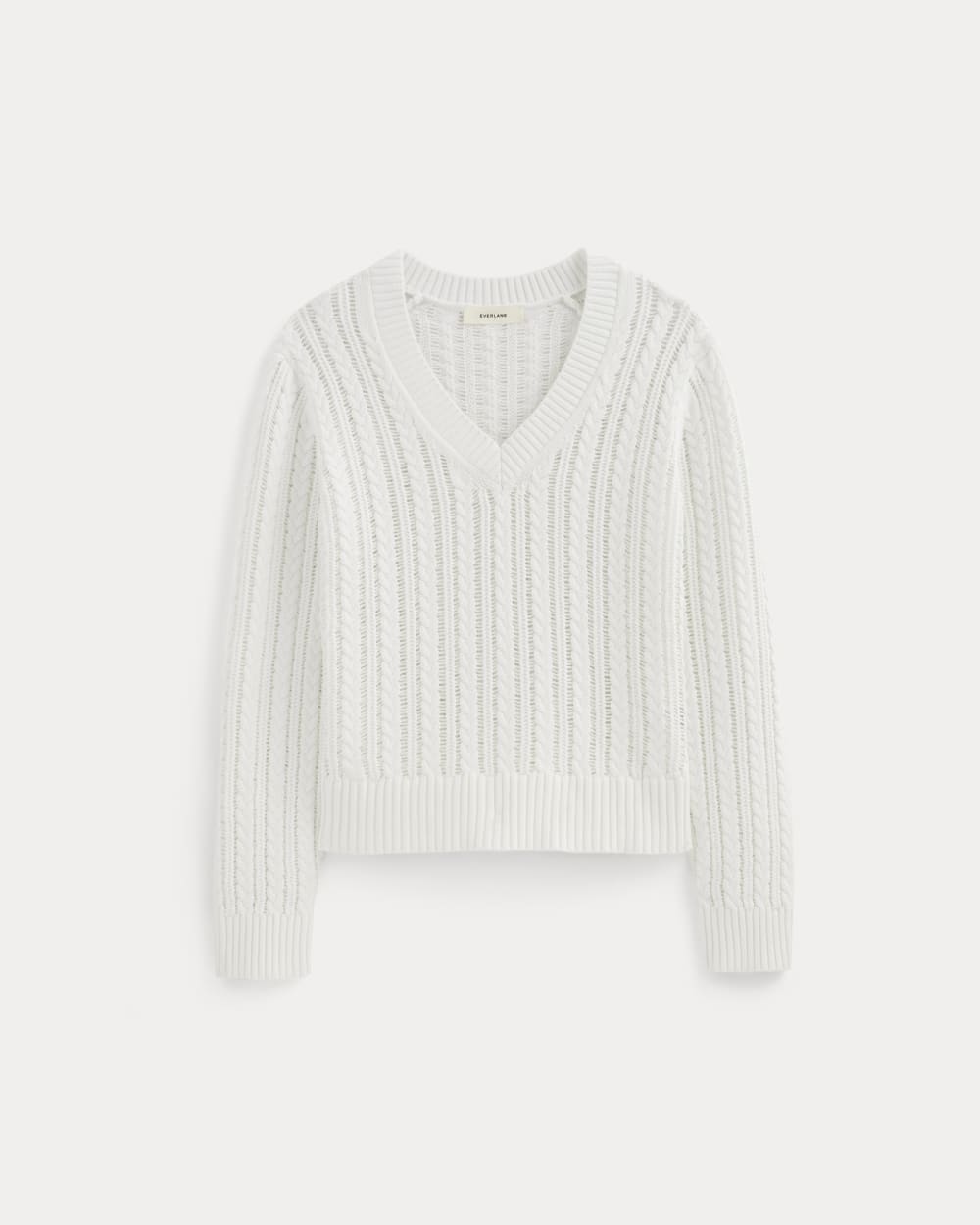 The Mesh Cable V-Neck in Everyday Cotton | White