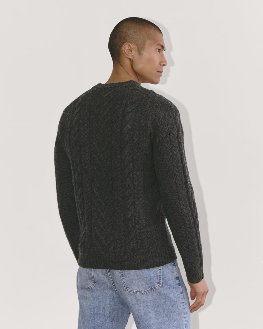 The Felted Merino Cable-Knit Crew | Charcoal