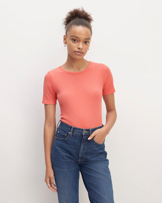 The Luxe Rib Crew | Coral
