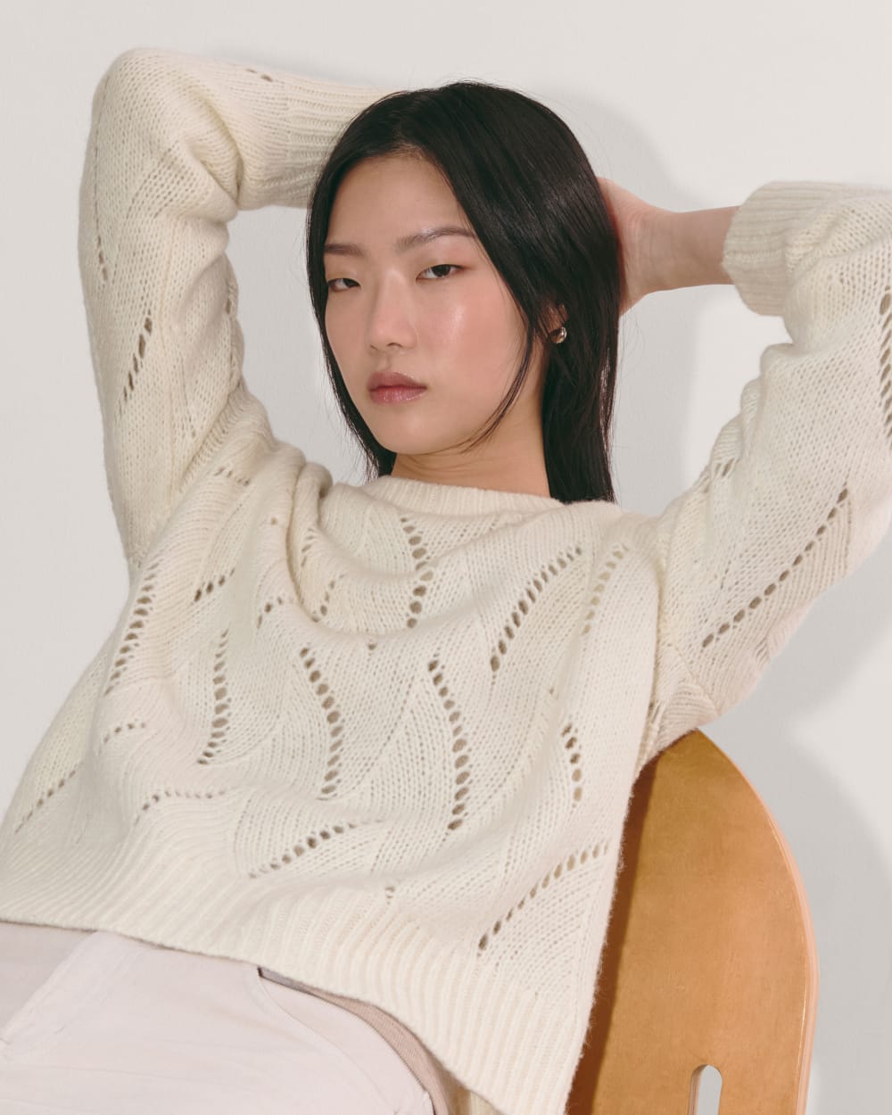 The Pointelle Sweater in Cloud | Bone