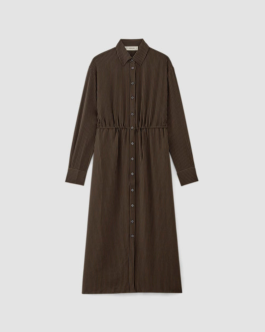 The Mini Jacquard Stripe Shirt Dress | Cocoa / Black