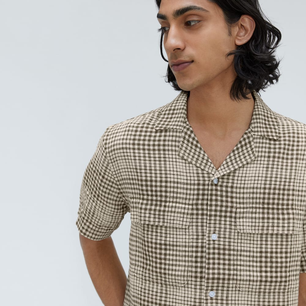 The Resort Shirt in Linen | Beech / Parchment Grid