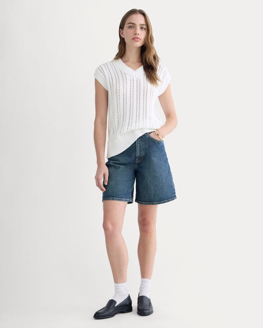 The Long A-Line Denim Short | Dark Indigo