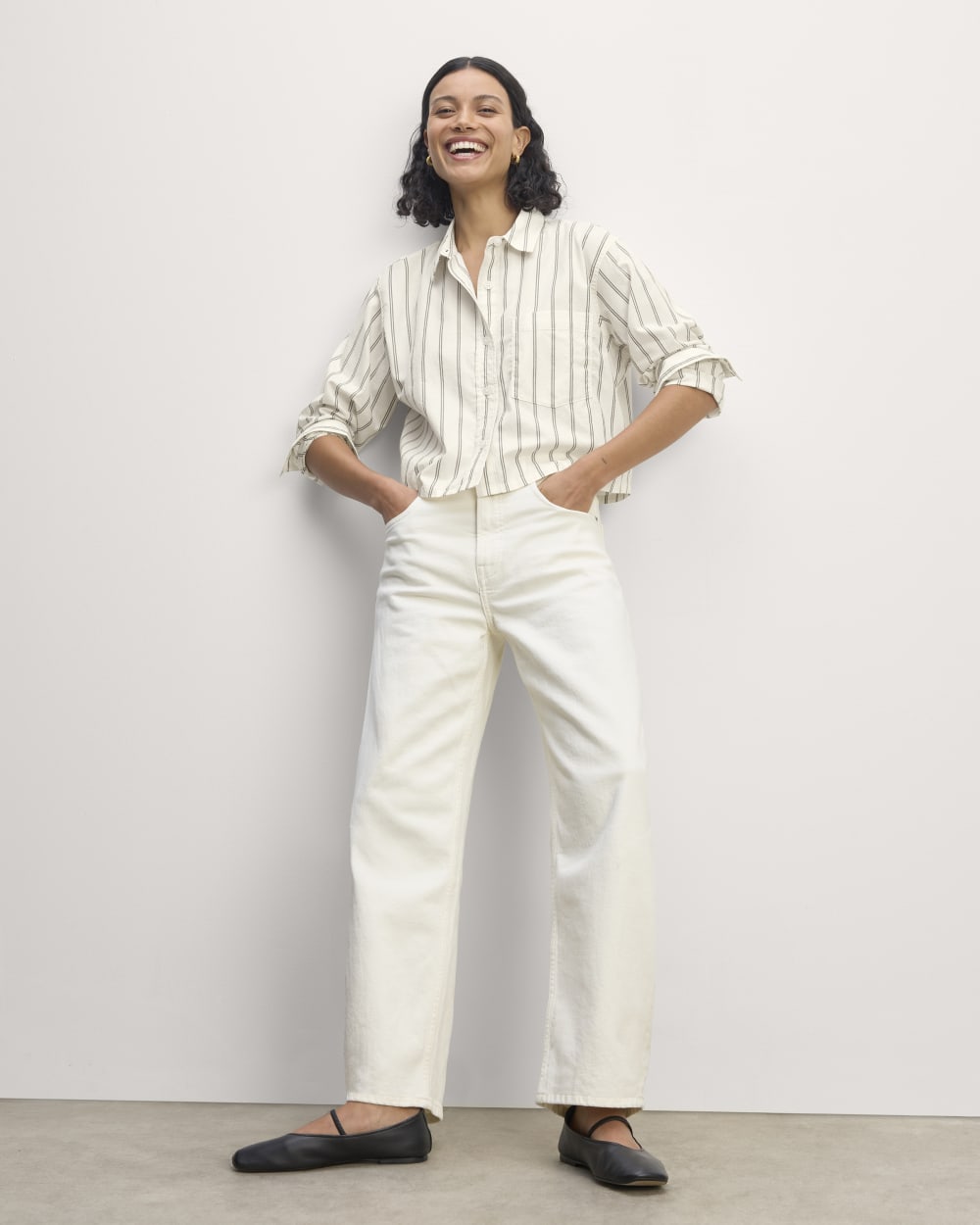 The Way-Short Shirt in Silky Cotton | Bone / Black