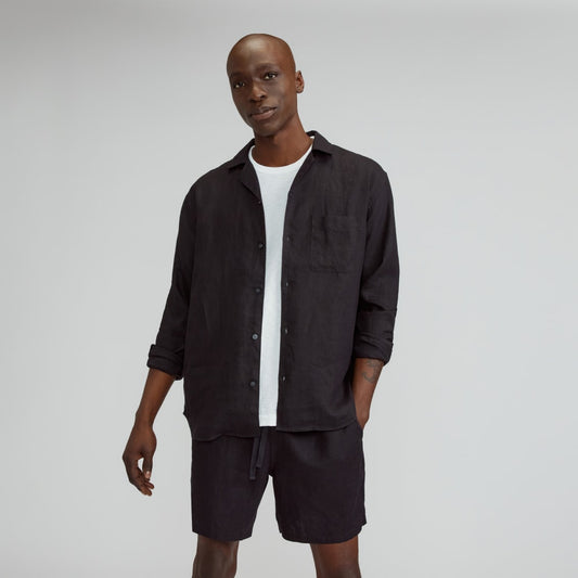 The Relaxed Linen Long-Sleeve Shirt | Black