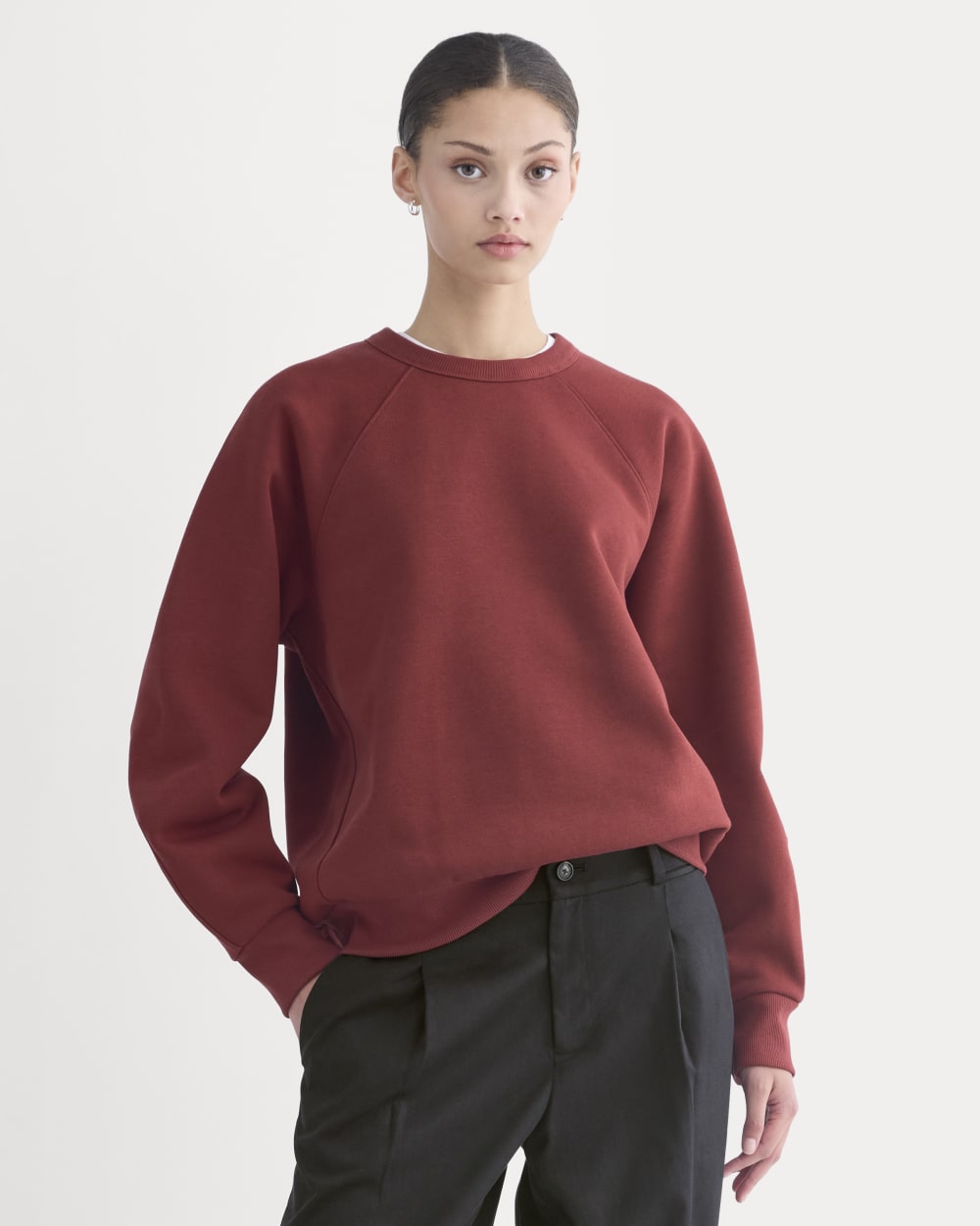 Luxe Fleece Raglan Crewneck | Merlot