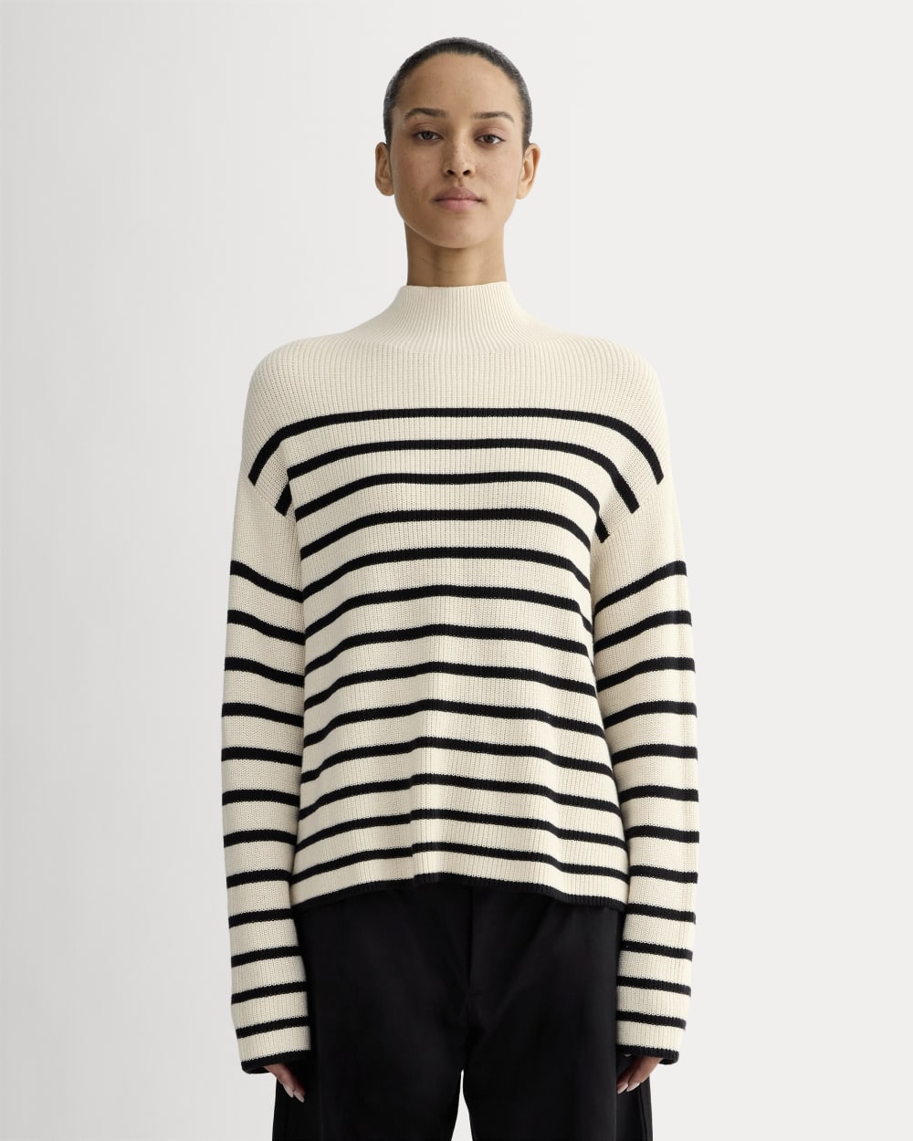 The Slouchy Funnel Neck in Everyday Cotton | Canvas / Black